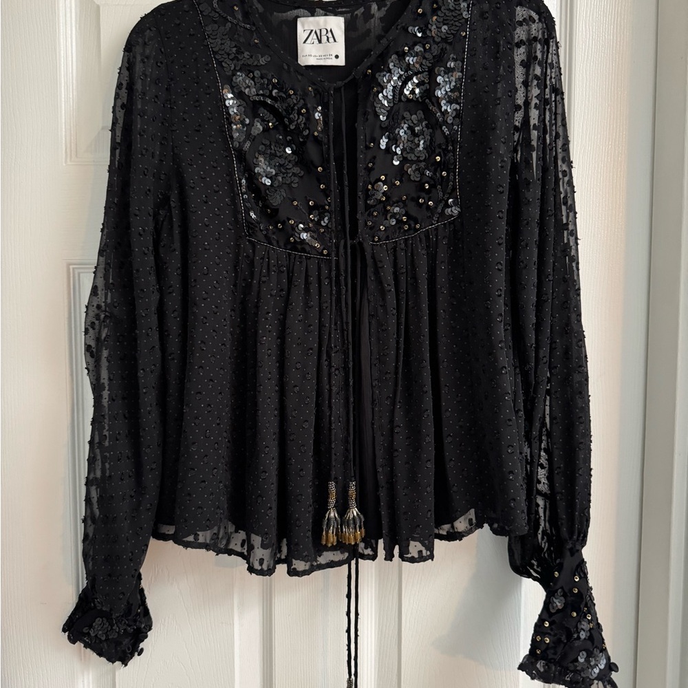 Zara Black Beaded Lace Jacket